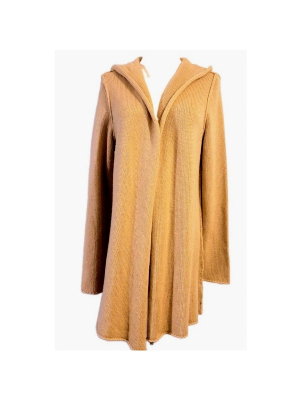 Current Affair Womens Cardigan Sweater Tan Long Sleeve Hooded Open Front Size XL